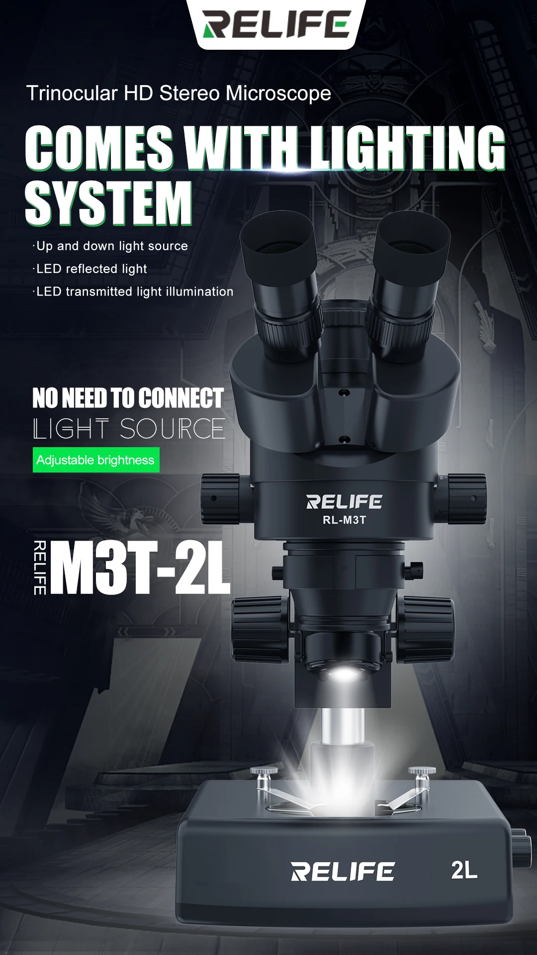 

RELIFE RL M3T-2L Trinocular HD Stereo Microscope With two LED sources