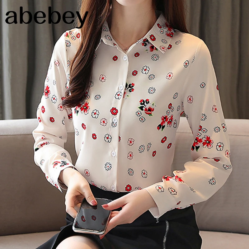 Весна 2020 женская шифоновая блузка повседневная одежда с принтом топы длинными