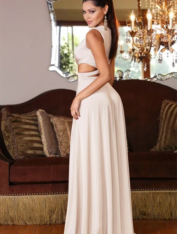 

Sexy V Neck Women Dress Solid Hollow Out Fork Opening Sleeveless Maxi Long Dress New Summer Beach Party Night Club Vestidos