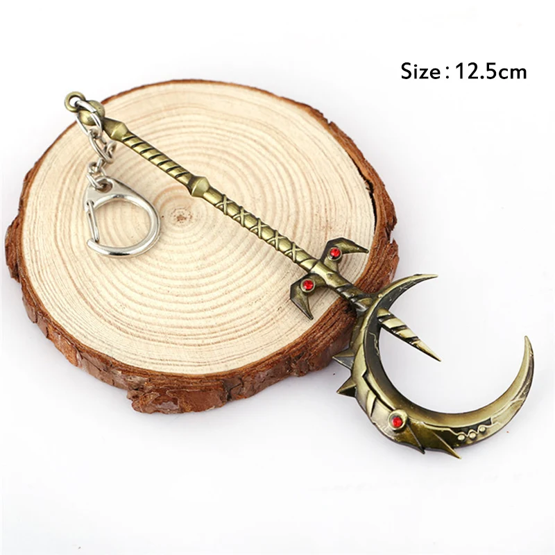 

ZXMJ League Of Legends Soraka Staff Weapon Keychain Keyring Game Crescent Wand Model Chaveiro For Key Holder Souvenir Gift