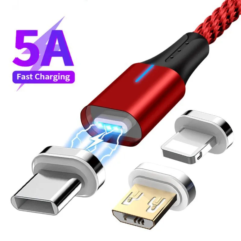 Магнитный USB кабель для iPhone 12 11 Xiaomi Samsung типа C светодиодный быстрой зарядки и