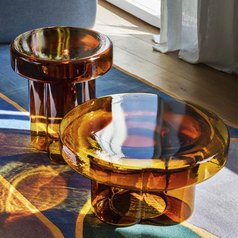 

FOSUHOUSE Light Luxury Glass Coffee Tables Living Room Furniture Modern Shaped Sofa Side Table Modern Creative Round Tea Table