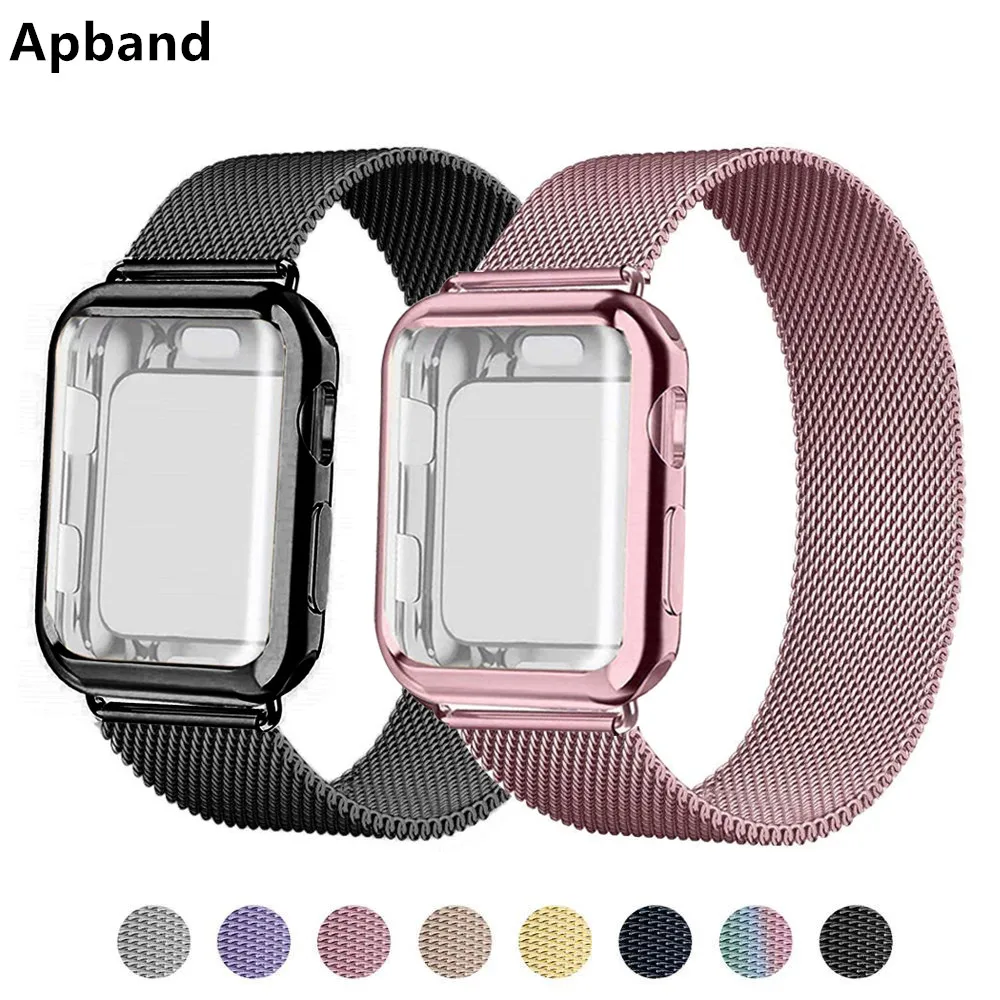 

Чехол с магнитной петлей + ремешок для apple watch band 44 мм 40 мм 42 мм 38 мм, металлический браслет с ремешком, ТПУ чехол для iWatch 5 4 3 2 SE 6