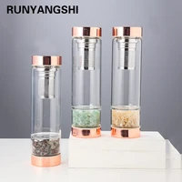 natural healing crystal rose gold tea filter water bottle amethyst clear quartz water cup with removable elixir quartz gift