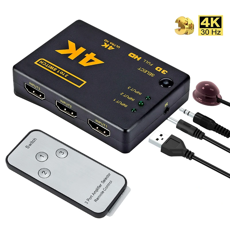 3 Порты и разъёмы совместимому с HDMI сплиттер в 1 из концентратор коробка + пульт