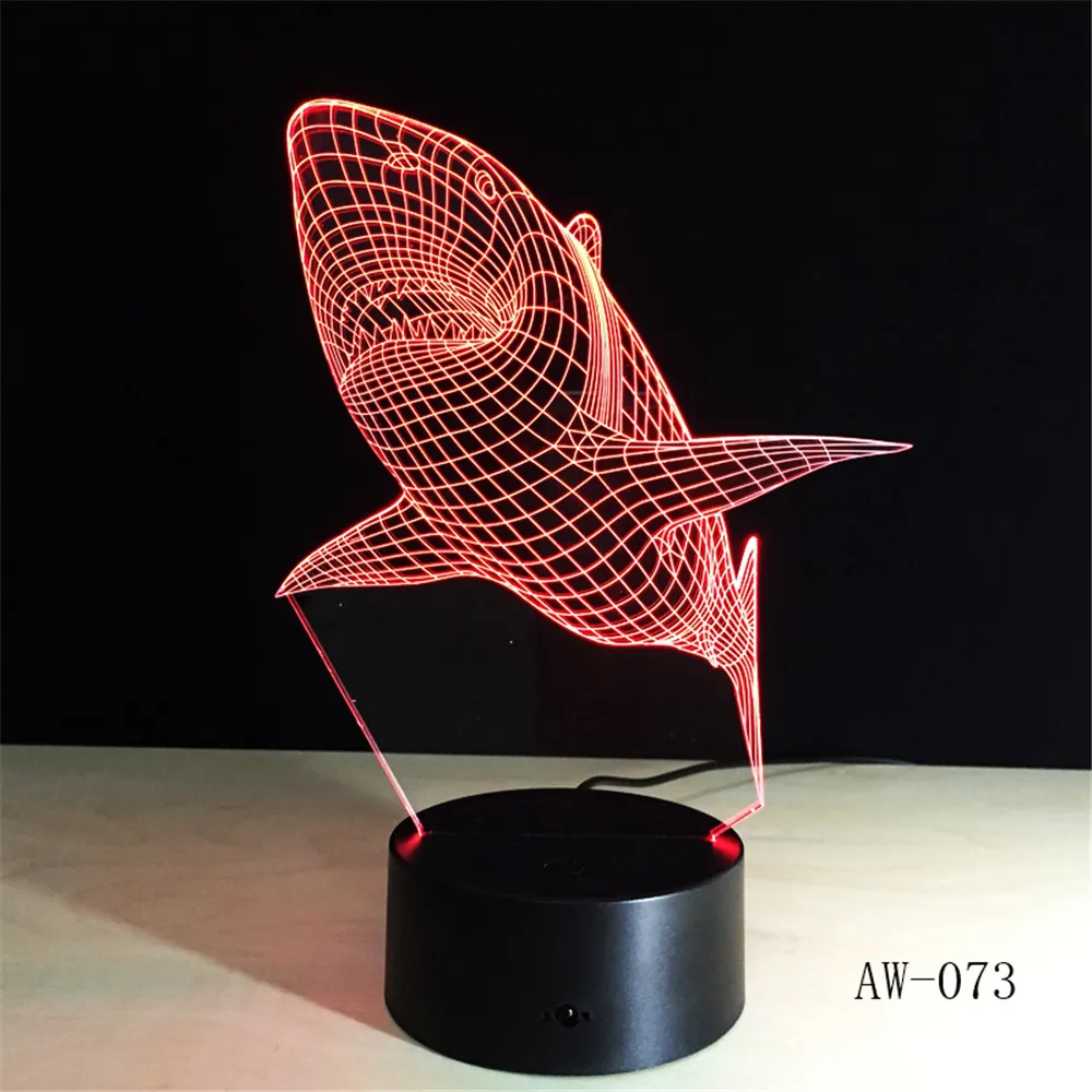 3D LED Night Lights Shark with 7 Colors Light for Home Decoration Lamp Amazing Visualization Optical Illusion 73 | Лампы и освещение