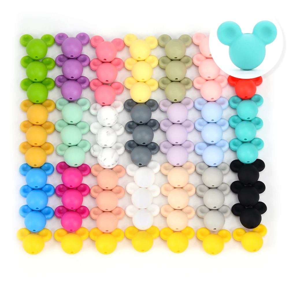 

Silicone Beads mouse Baby Teething Beads 20pcs/lot Food Grade Teether Colorful Chew Necklace Bracelet Bangle Jewelry Making
