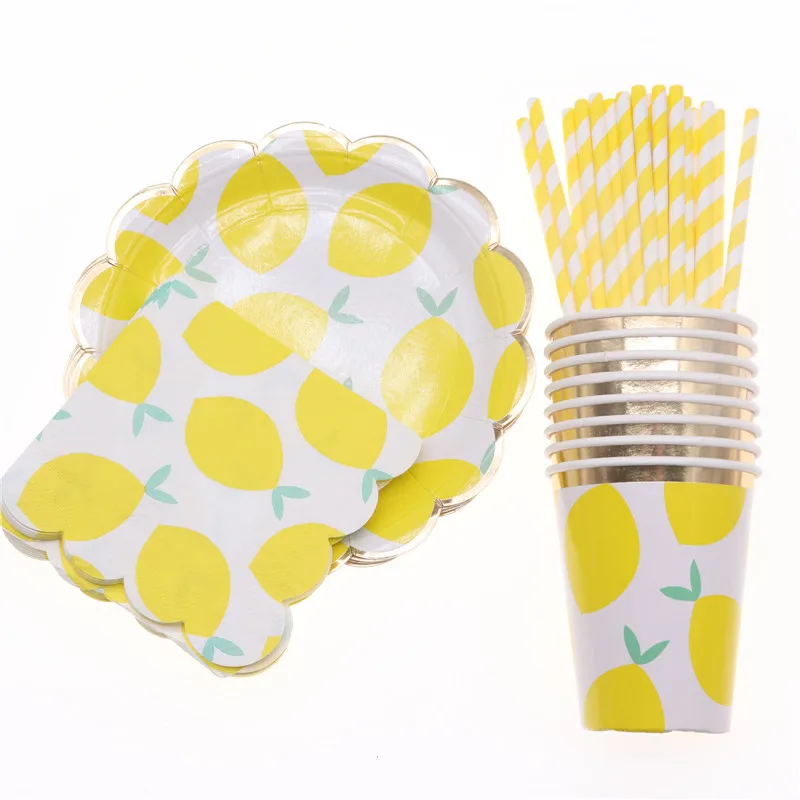 Одноразовая бумажная тарелка лимон желтый цвет украшение для дня рождения