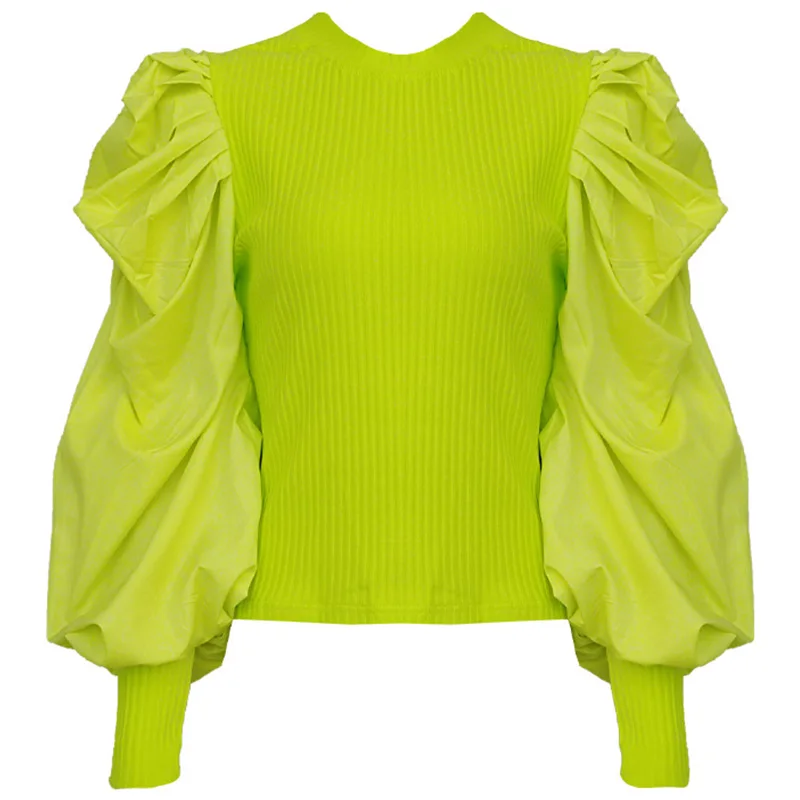 Осенний свитер Женский легкий вес женский с пышными рукавами вязаный пуловер 2019