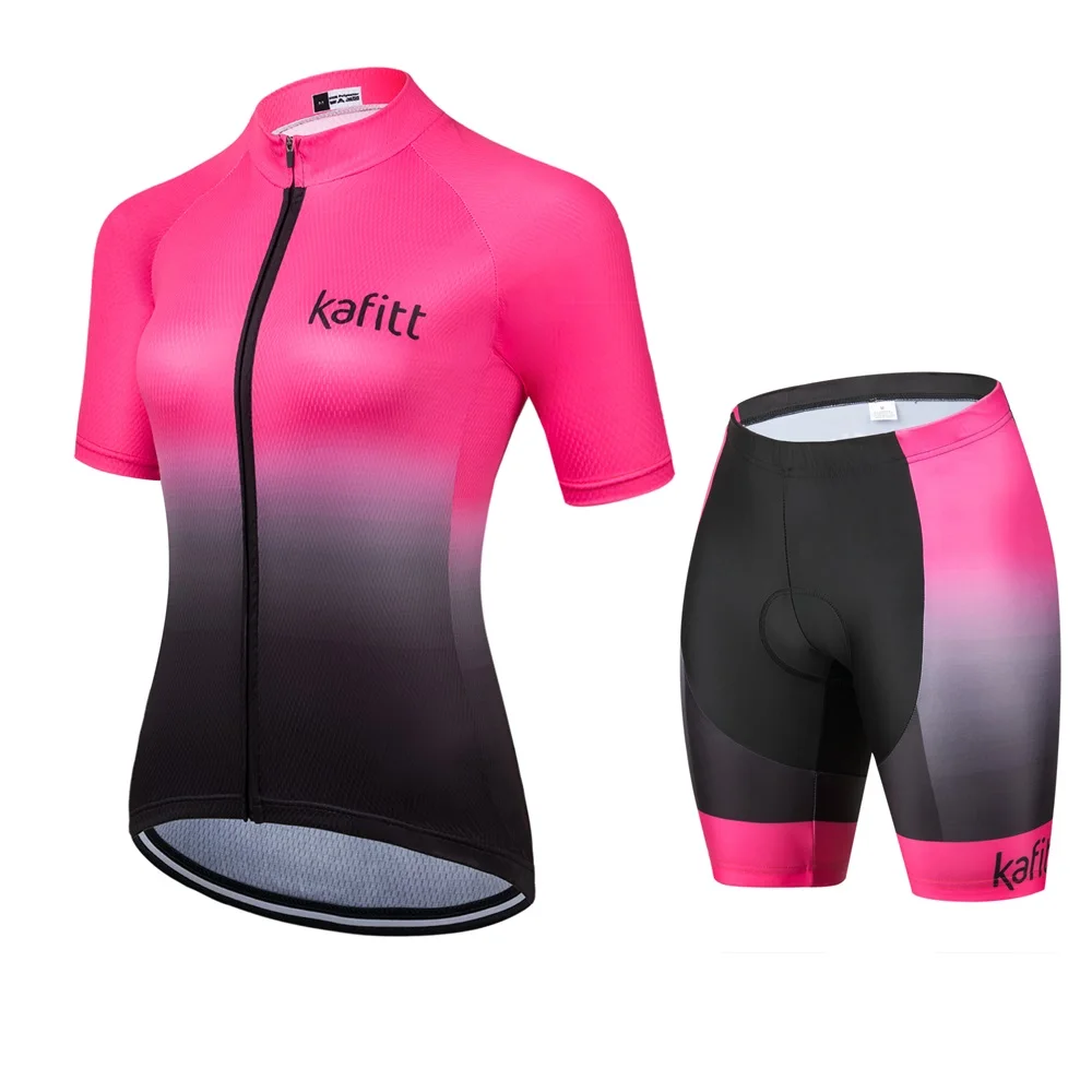 2021 Kafitt  Pink Go Pro Team Cycling Jersey Women Fashion MTB Bike Shirt Maillot Ciclismo Quick Dry Bicycle Clothing Short Sets