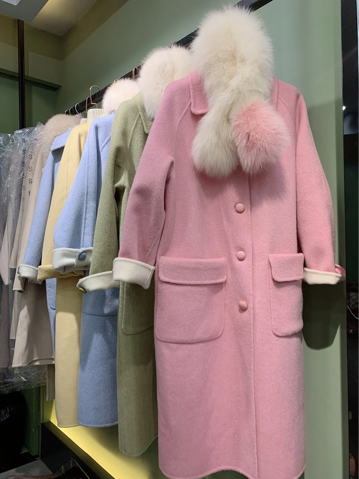 OFTBUY 2021 Real Fur Coat Winter Jacket Women Natural Fox Collar Cashmere Wool Blends x-Long Outerwear Streetwear Korea | Женская одежда