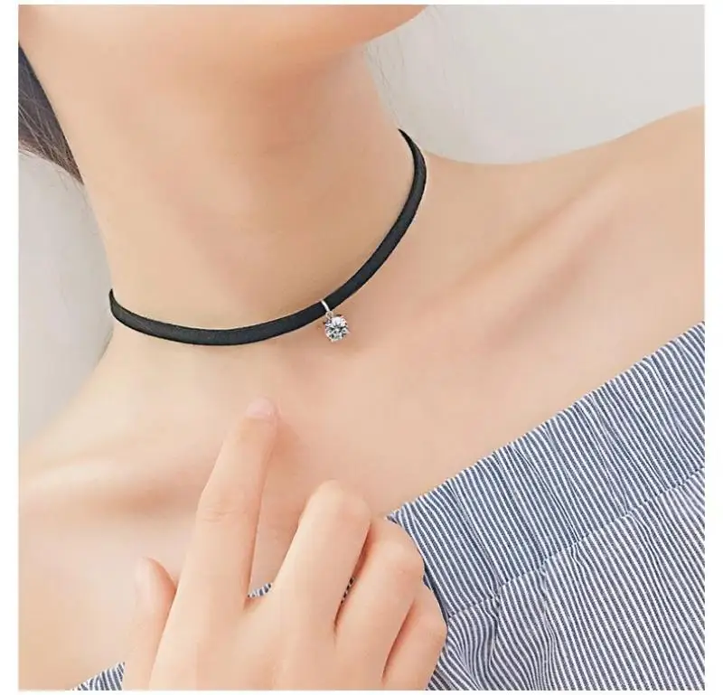 Черный Бархатный чокер женское ожерелье со стразами Стразы Чокеры | Украшения и