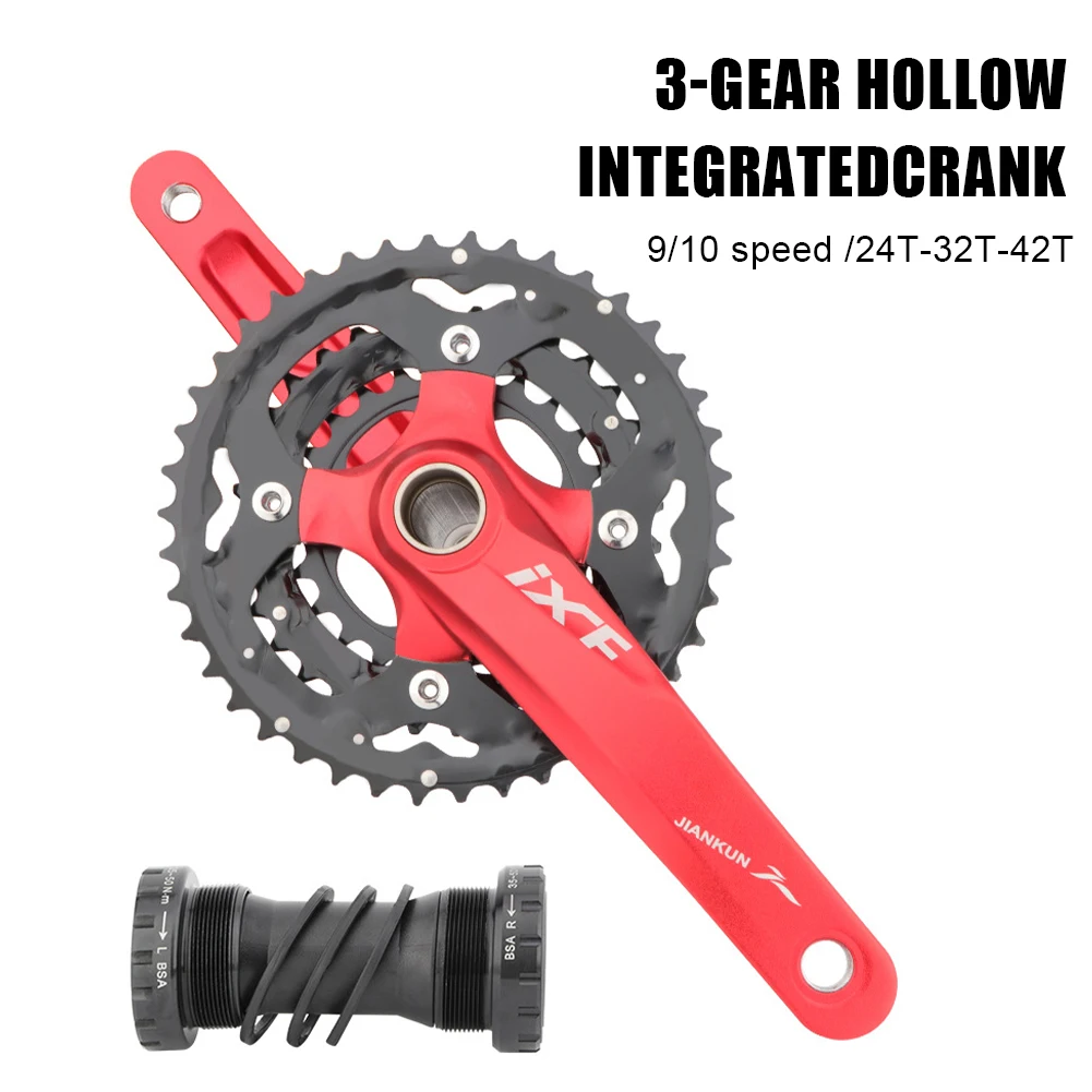 

Bicycle Crankset 170mm 27/30 Speed MTB Bike Crankset With Bottom Crown 24-32-42T Plate 3-gear Hollow Integrated Bike Parts