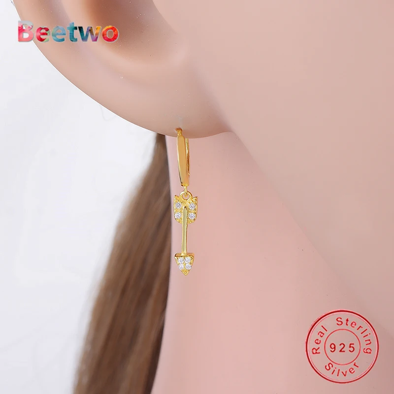 

925 Sterling Silver Earrings Arrow With Clear CZ Dangle Hoop Earrings Brinco Women Earring Female 925 Silver Jewelry Berloque