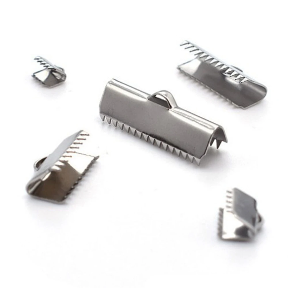 

50Pcs/Lot Stainless Steel Crimp Ribbon End Beads Tips Clasp Cord Flat DIY For Jewelry Making