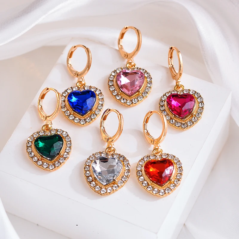 

Peixin 2021 Fashion Colorful Cute Heart Shaped Women's Dangle Earrings Charm Gold Love Drop Earrings Jewelry Sweet Gift