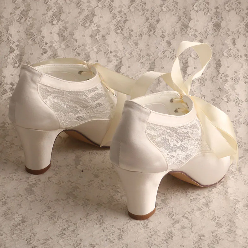 Block Heels for Ladies Wedding Shoes Womens Ivory White Bridal Boot 7.5CM