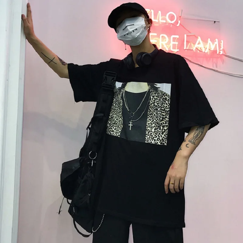 ulzzang Harajuku streetwear leopard print short-sleeved T-shirt female summer BF loose top vintage personality | Женская одежда