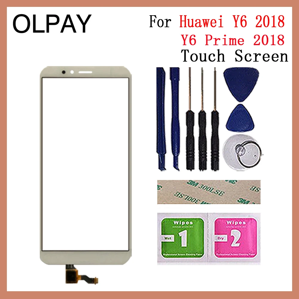 White With Tools OLPAY 5,7 дюймов для huawei Y6 /Y6 Prime сенсорный экран дигитайзер Панель переднее стекло объектив сенсор Бесплатный клей+ салфетки - Цвет: White With Tools