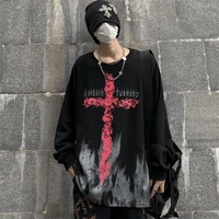 houzhou harajuku gothic t shirt dark black long sleeve t shirts loose oversized graphic grunge aesthetic streetwear y2k tops