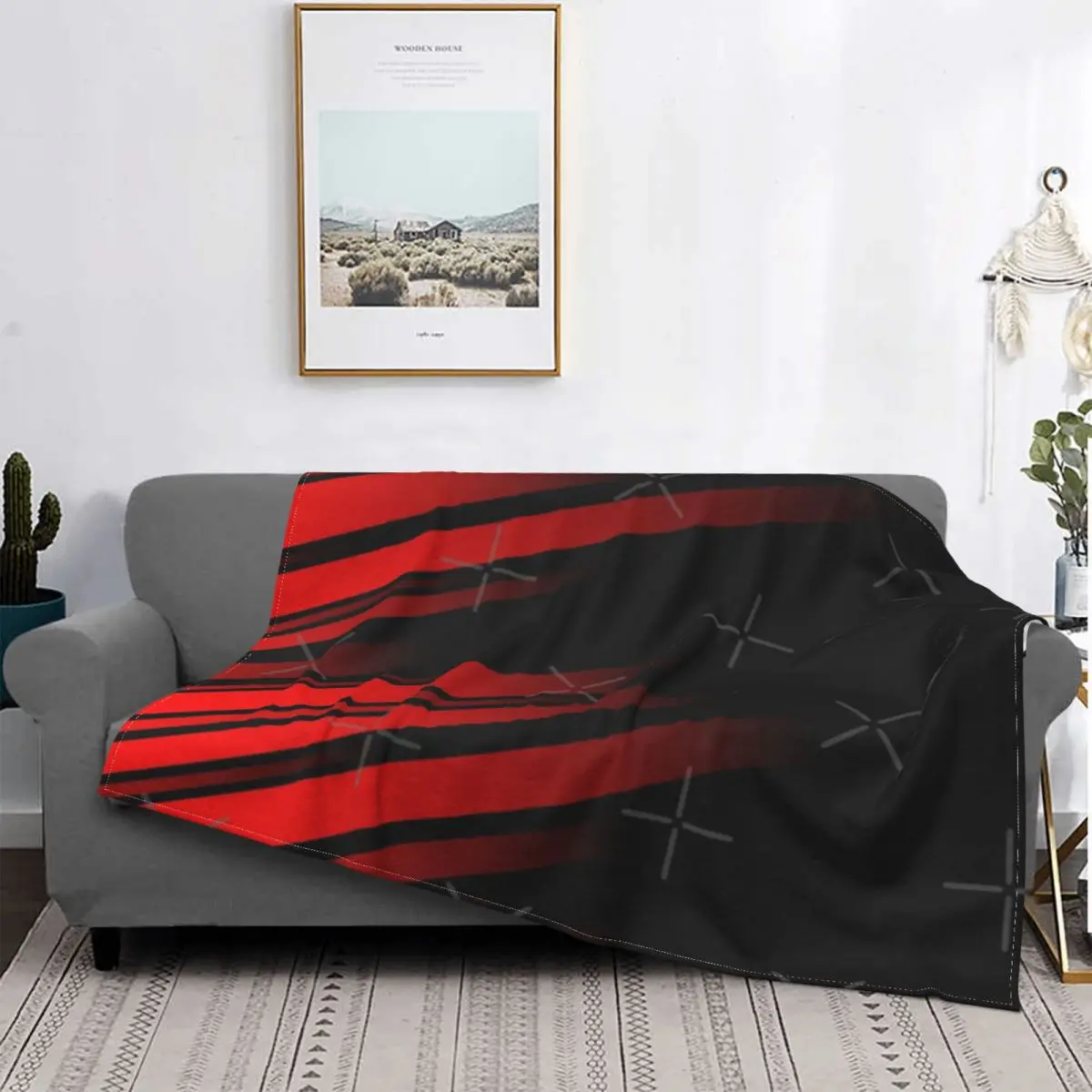 

Manta a rayas rojas y neгра, colcha para cama, sofar a cuadros, manta de toalla a cuadros de Anime, toalla de playa de lujo