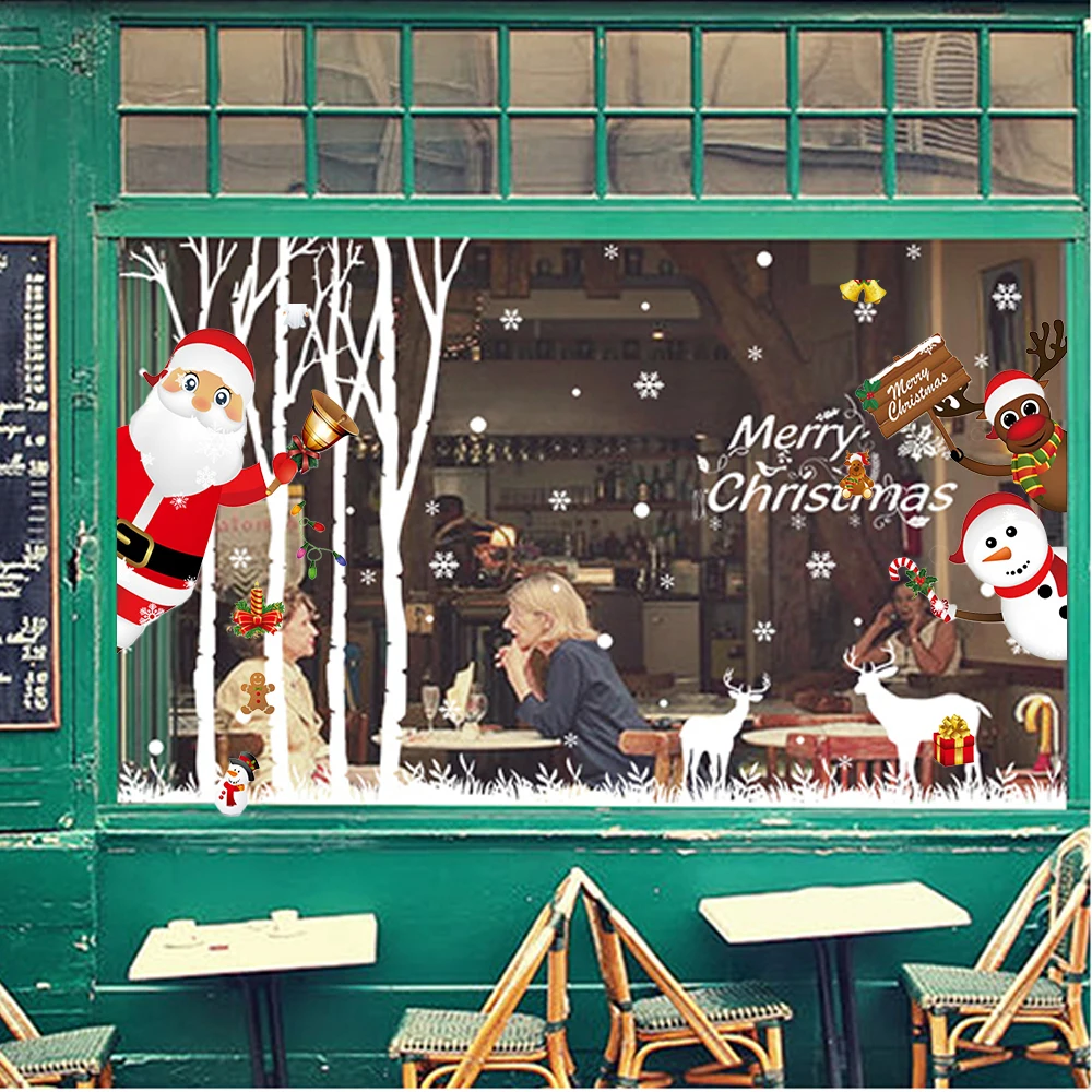 Рождественские Съемные Наклейки на стены сделай сам стеклянное окно в магазине