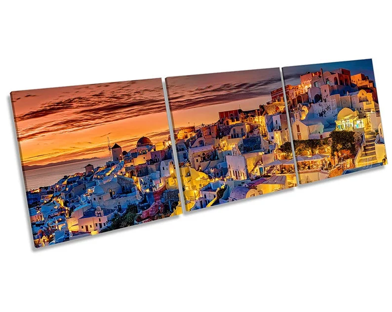

Santorini Greek Island Sunset Picture Canvas Wall Art Three Panel Print