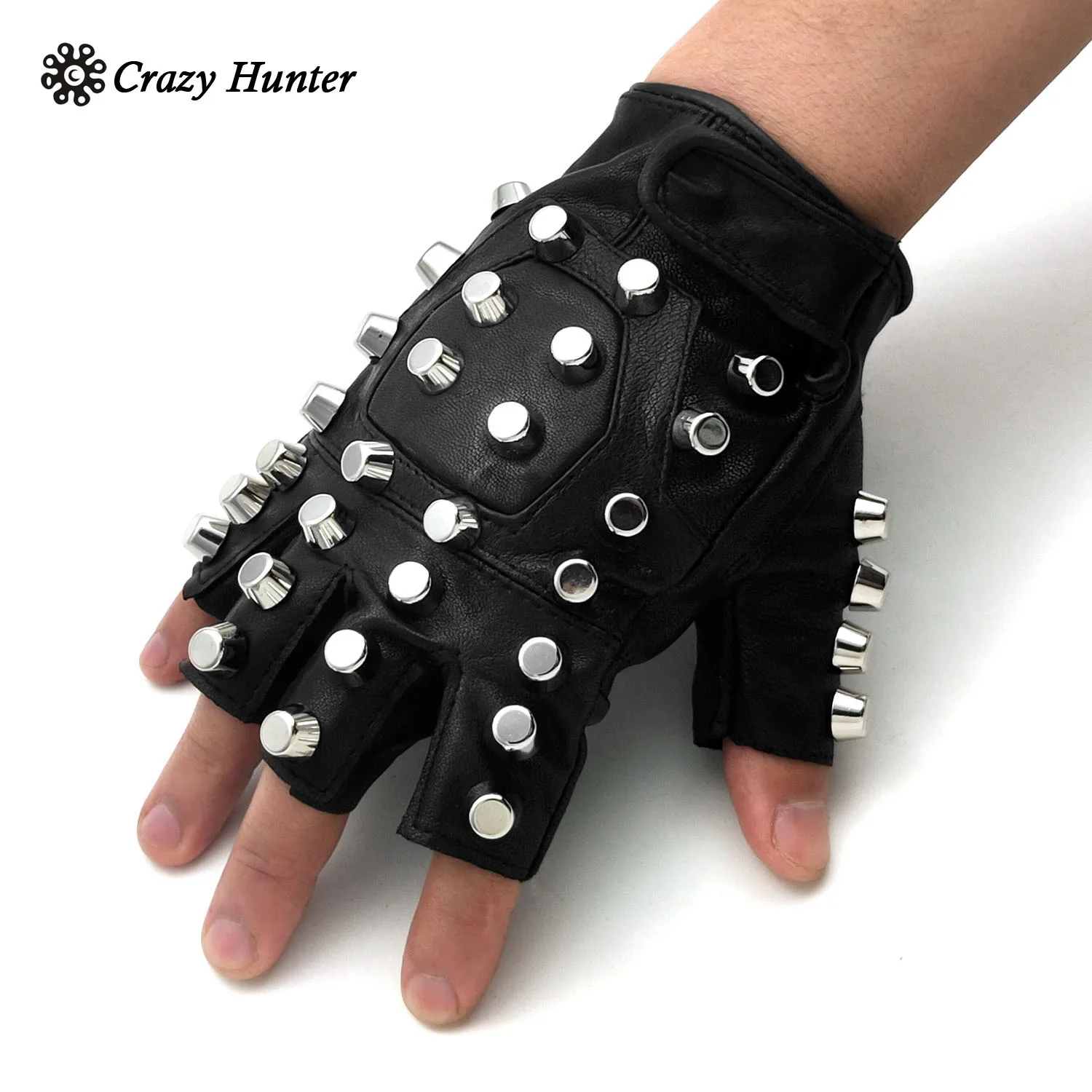 Стильные кожаные перчатки без пальцев с заклепками для ежа мужские байкерские