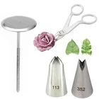 4 шт.компл. 2 кондитерские изделия в виде листьев, розы, Цветочная насадка, насадка, 1 ножницы для трубок и 1 Подставка для крема, сделай сам, инструмент для украшения тортов
