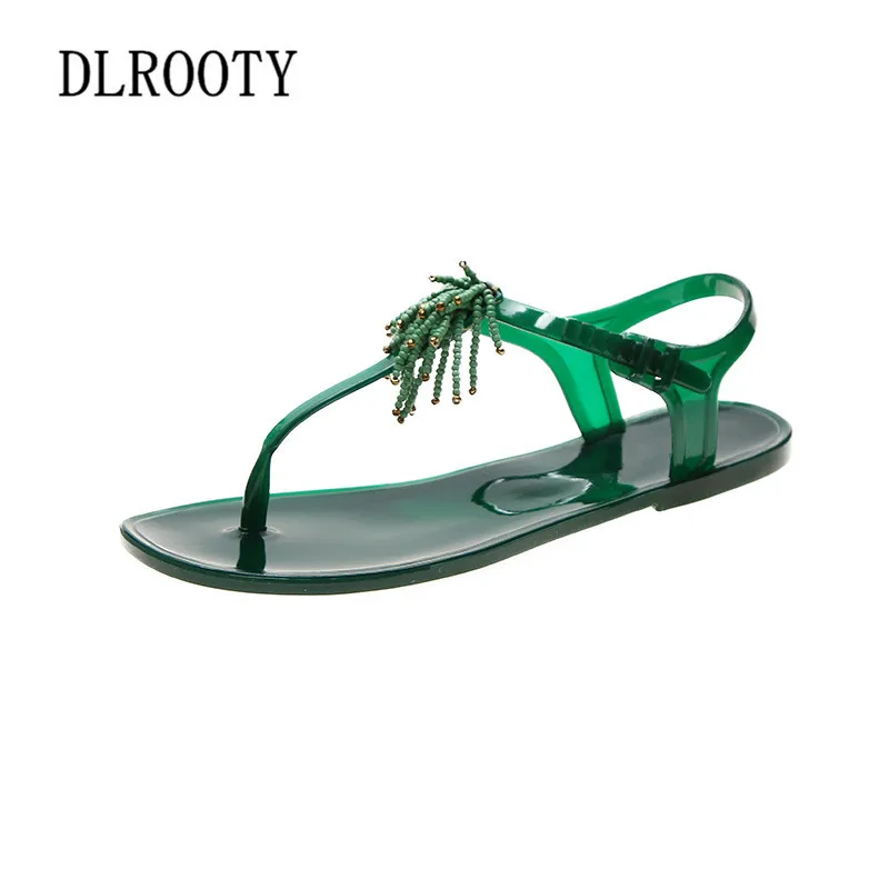 

Сандалии женские с бахромой, шлепанцы, пляжная обувь, дышащие Нескользящие, на плоской подошве, повседневные шлепанцы с бусинами, лето