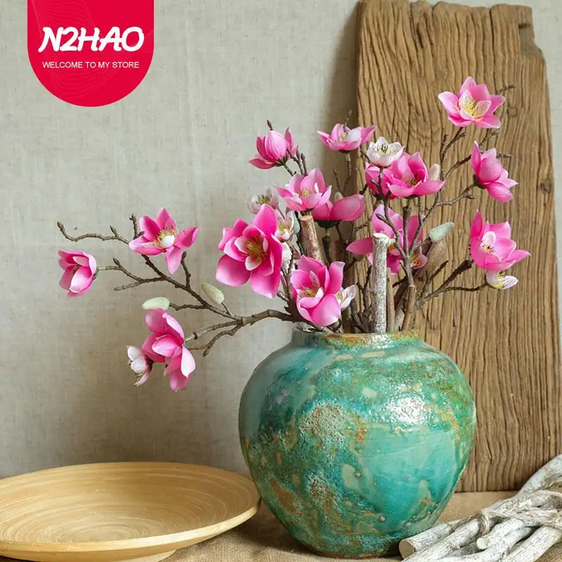 

High Quality One Latex Magnolia Simulation Real Touch Magnolia Flower Branches for Wedding Decorative Artificial Flowers