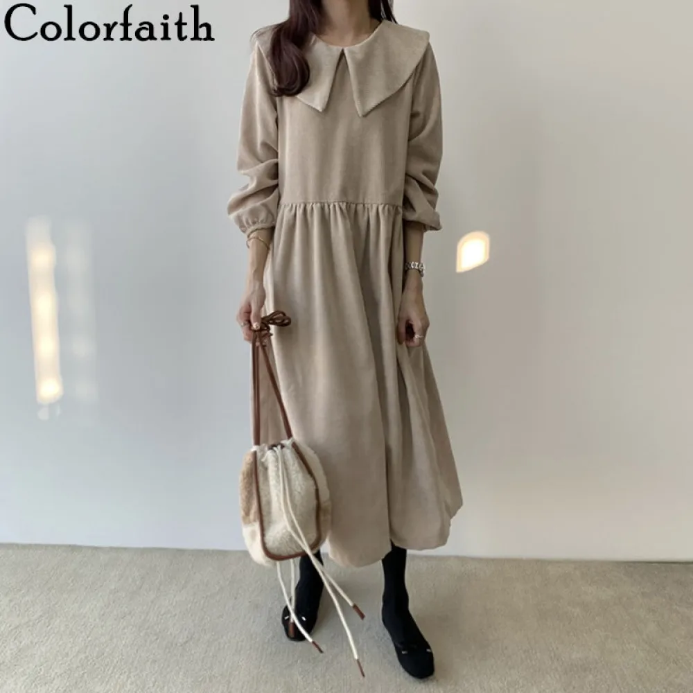 Женское вельветовое платье Colorfaith элегантное свободное пуловер с рукавами