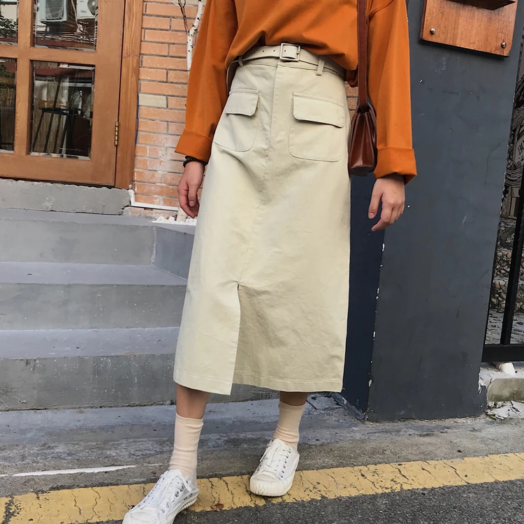 Colorfaith New 2019 Autumn Winter Women Skirt Midi A-Line With Belt Elegant Preppy Style Office Lady Fashionable Skirts SK1122 | Женская