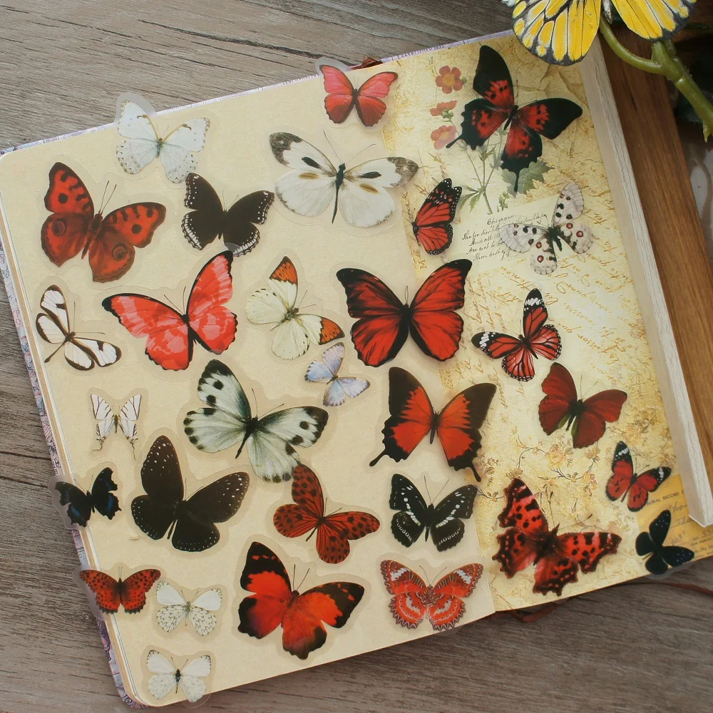 Стикеры в стиле джунглей лес красный черный бабочки для скрапбукинга подарочная