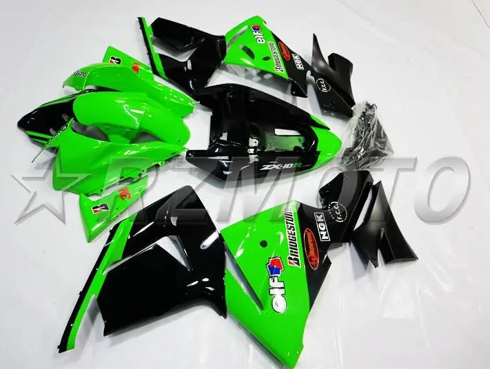 

4Gifts New ABS Motorcycle Full fairing kits fit for Kawasaki Ninja ZX-10R 2004 2005 10R 04 05 fairing set Nice green black elf
