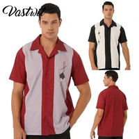 mens retro short sleeve camp shirt button down loose cuban style bowling shirt