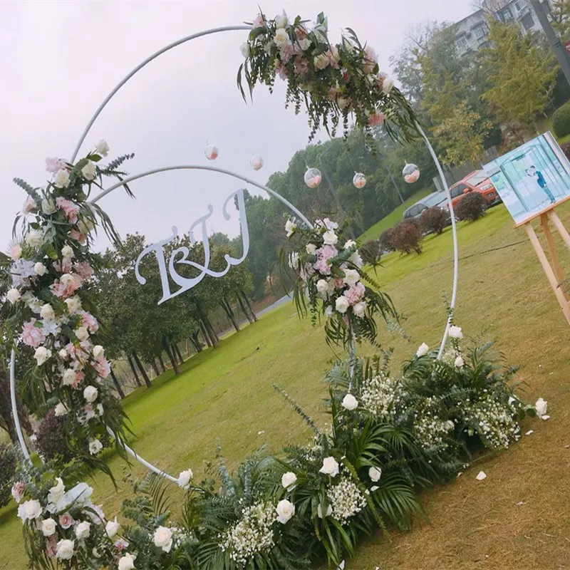 

5 Sizes Party Wedding Props Decor Wrought Iron Ring Arch Backdrop Round Arch Lawn Silk Artificial Flower Row Stand Wall Shelf