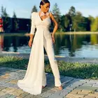 Новый модный атласный Свадебный комбинезон на одно плечо с длинным рукавом длиной до пола кружевные садовые Свадебные платья с аппликацией