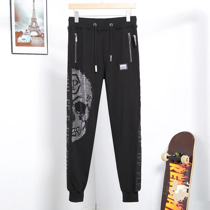 

Штаны спортивные мужские, ПП длинные брюки, модные облегающие с боковой лентой, с черепом, модные