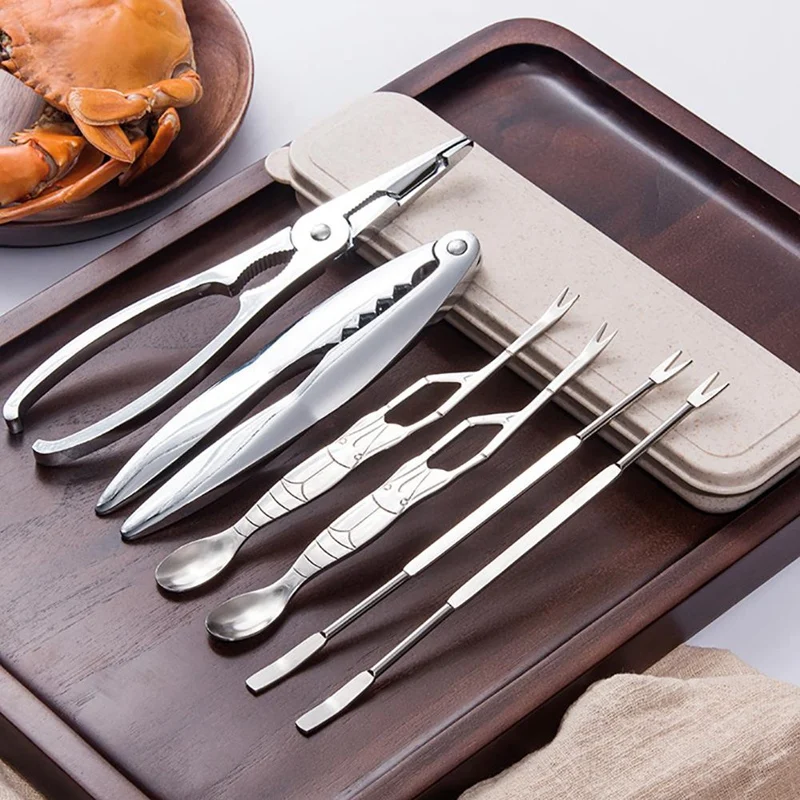 

ABSS-6Pcs Portable Home Eating Crabs Seafood Tool Creative Kitchen Auxiliary Tools Eco-Friendly Clips Forks With Storage Box