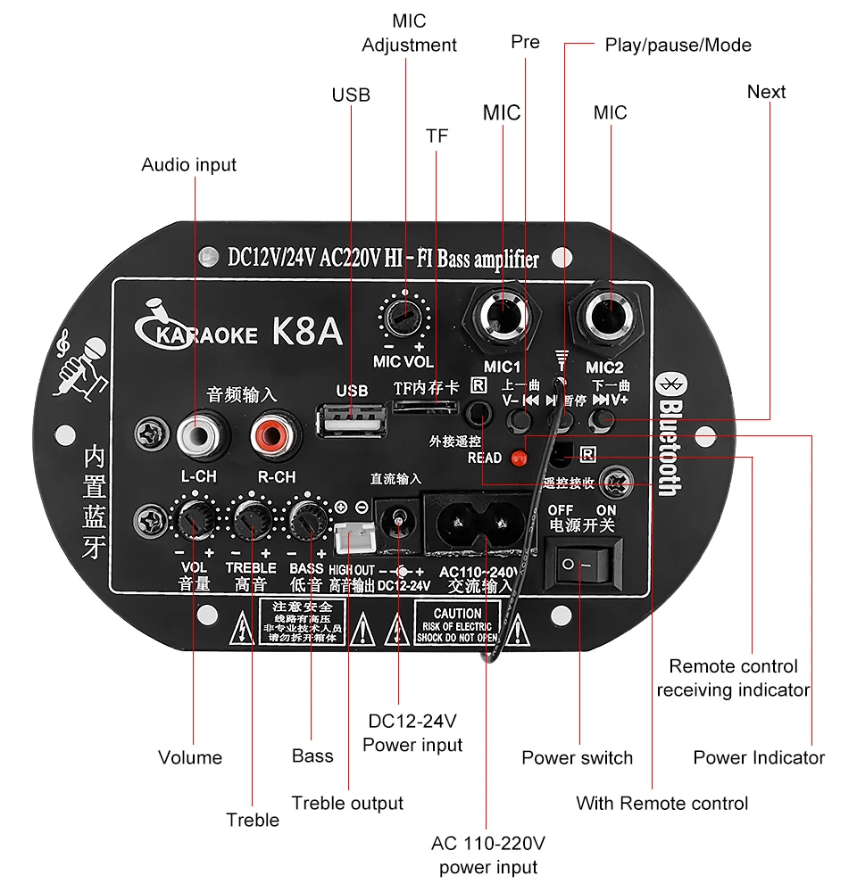 AIYIMA Bluetooth Сабвуфер Автомобильный домашний усилитель мощности двойной микрофон усилители Bluetooth 12 В 24 В 220 В театральная звуковая система