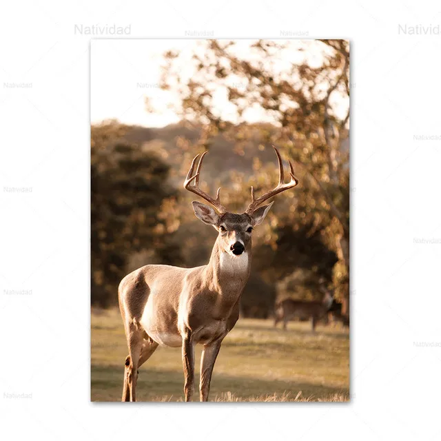 Картина на холсте Осенняя Гора лес туман олень водопад настенные художественные