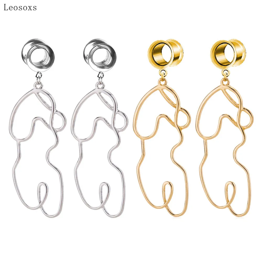 

Leosoxs 2pcs New Product Personality Human Body Abstract Hollow Body Contour Ear Expansion Piercing Jewelry