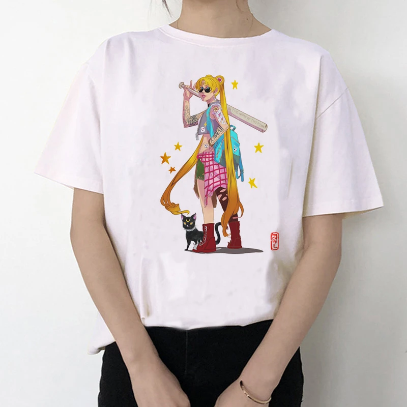 Sailor Moon 90s забавная футболка кофта с капюшоном футболка Эстетическая кошка аниме Женская Милая футболка Kawaii тройники мода Ullzang - Цвет: 3070