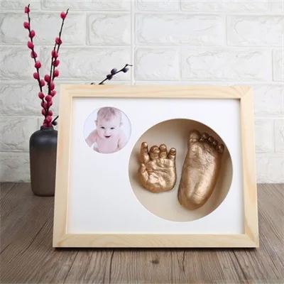 3D DIY новорожденная ручная форма нога фоторамка детская гипсовая отливка комплект стерео клон отпечаток руки мягкий глиняный чернильный коврик сувениры - Цвет: Burlywood