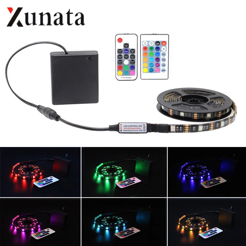 

DC5V RGB LED Strip Light Battery Powered LED Tape SMD5050 30LEDs/M Waterproof LED Ribbon with RF/IR Remote 0.5M 1M 2M 3M 4M 5M