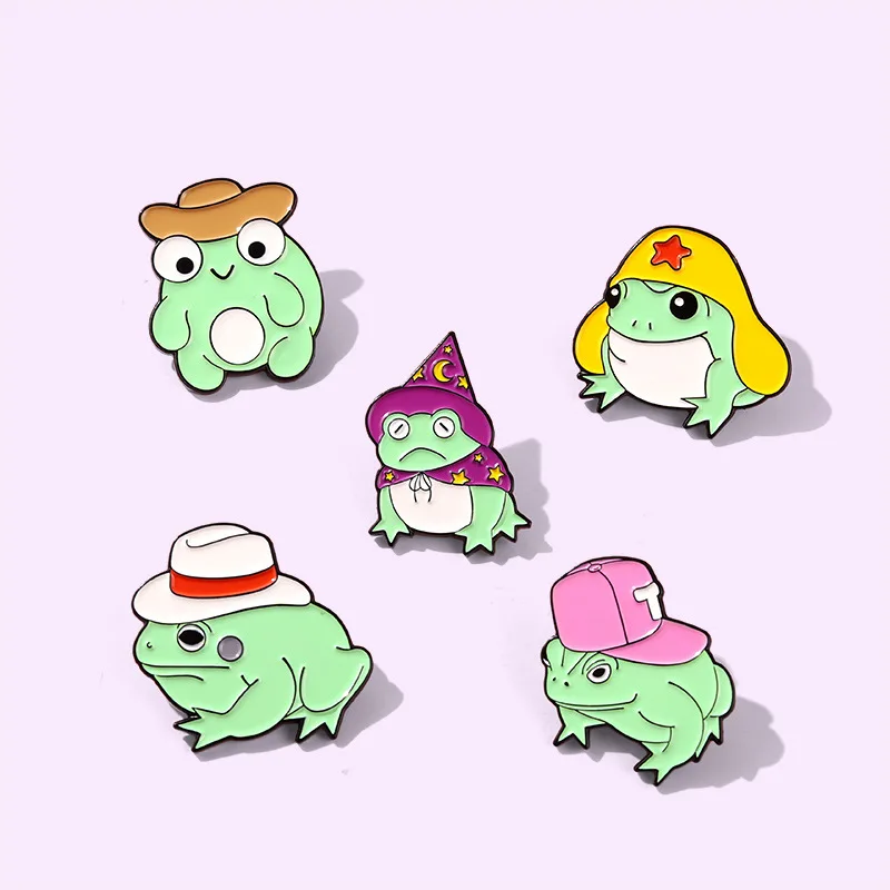 Japan South Korea Cartoon Cute Frog Alloy Enamel Brooch With Hat Funny Little Animal Badge Pin Fashion Children's Gift Jewelry |