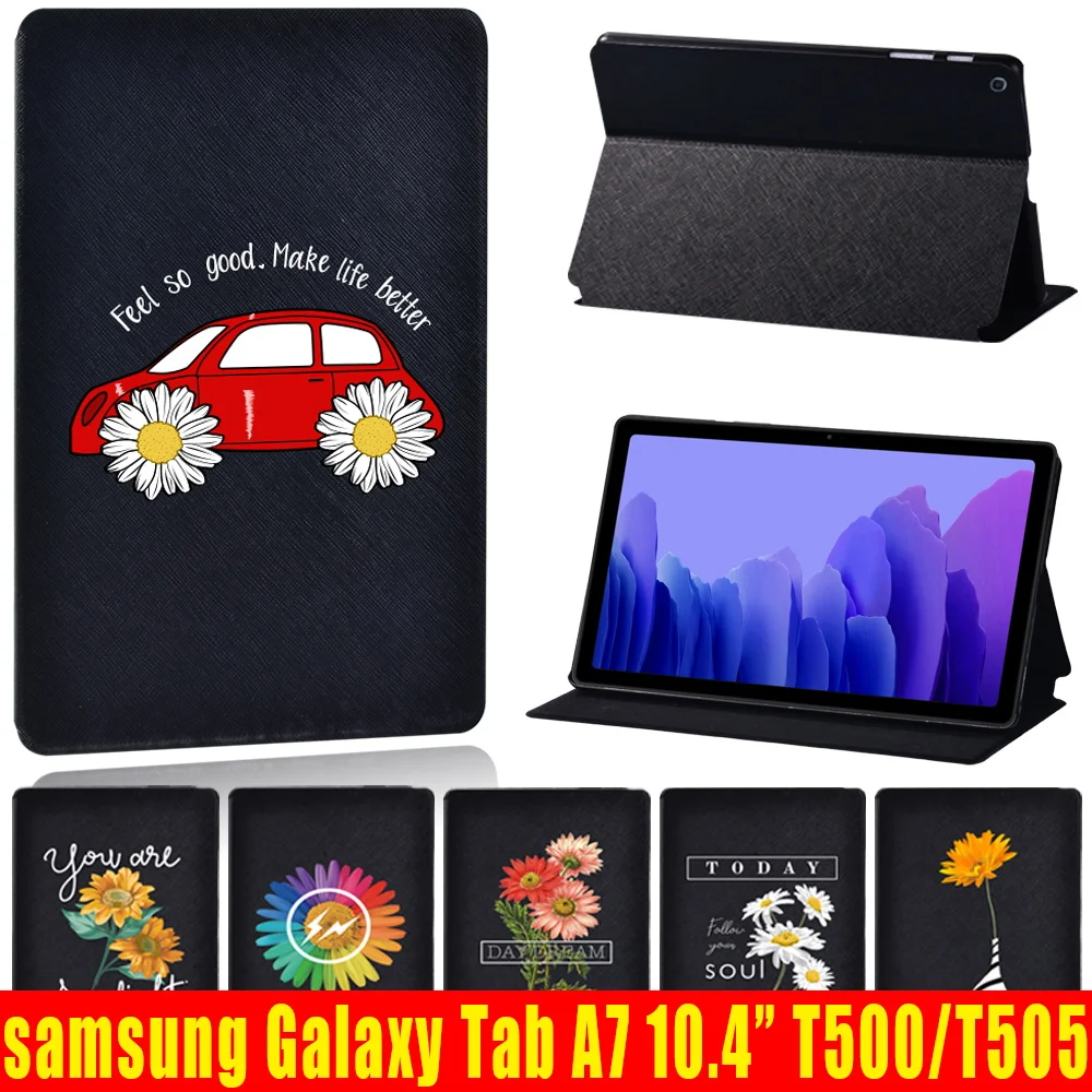 

Case for Samsung Galaxy Tab A7 10.4 Inch 2020 T500/T505 Printed flower PU Leather Tablet Stand folio Cover + Free Stylus