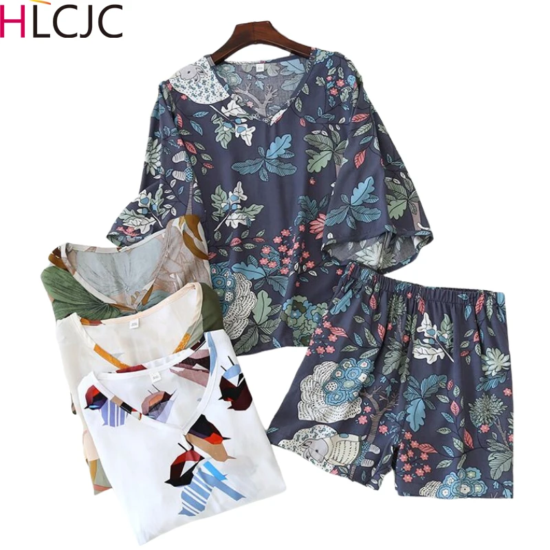 Женский пижамный комплект летняя пижама с принтом шорты рукавом три четверти V veck