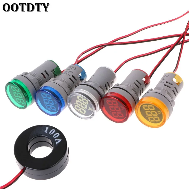 220V AC 22mm Digital Display Ampermeter Monitor Current Indicator Signal Light Ammeter Tester Measuring 0-100A Ampere Meter